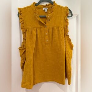J. Crew Mustard Yellow Ruffle Sleeveless Blouse